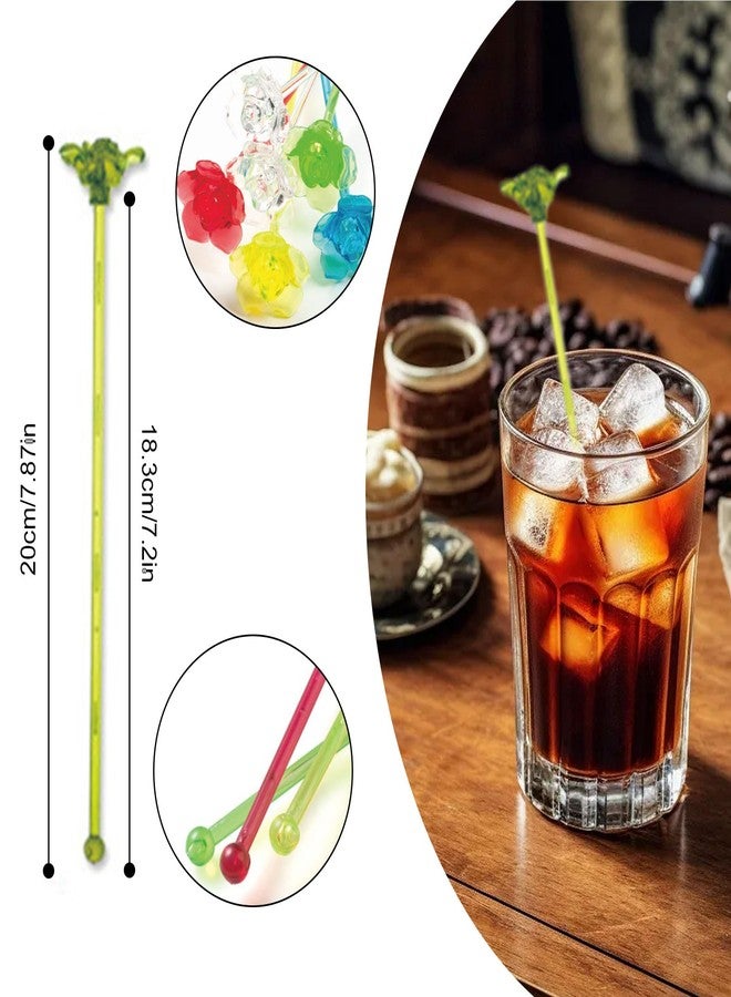 XPAPOV 30 Pieces Swizzle Sticks Cocktail Stirrers Plastic for Bar, 7.87 Inch Plastic Rose Top Crystal Swizzle Sticks (Multicolor) - Image 2